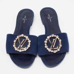 Pre Owned Louis Vuitton Blue Suede Madeleine Flat Slide Sandals Size 36