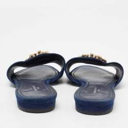 Pre Owned Louis Vuitton Blue Suede Madeleine Flat Slide Sandals Size 36
