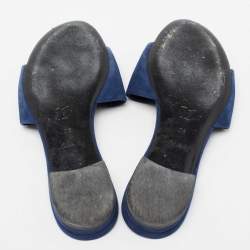 Pre Owned Louis Vuitton Blue Suede Madeleine Flat Slide Sandals Size 36