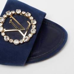 Pre Owned Louis Vuitton Blue Suede Madeleine Flat Slide Sandals Size 36