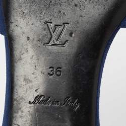 Pre Owned Louis Vuitton Blue Suede Madeleine Flat Slide Sandals Size 36