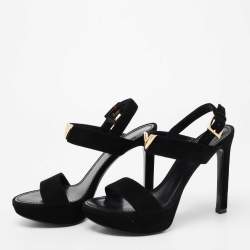 Louis Vuitton Black Suede Platform Ankle Strap Sandals Size 37