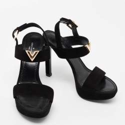 Louis Vuitton Black Suede Platform Ankle Strap Sandals Size 37