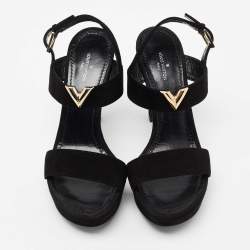 Louis Vuitton Black Suede Platform Ankle Strap Sandals Size 37
