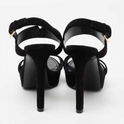 Louis Vuitton Black Suede Platform Ankle Strap Sandals Size 37