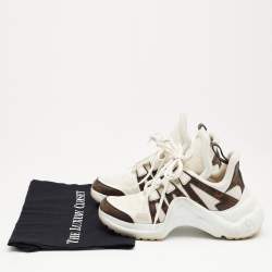 مملوكة مسبقًا Louis Vuitton White/Brown Monogram Canvas And Knit Fabric Archlight Low Top Sneakers Size 36