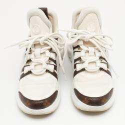 مملوكة مسبقًا Louis Vuitton White/Brown Monogram Canvas And Knit Fabric Archlight Low Top Sneakers Size 36