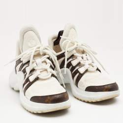 مملوكة مسبقًا Louis Vuitton White/Brown Monogram Canvas And Knit Fabric Archlight Low Top Sneakers Size 36