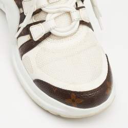 مملوكة مسبقًا Louis Vuitton White/Brown Monogram Canvas And Knit Fabric Archlight Low Top Sneakers Size 36