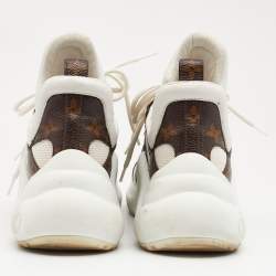 مملوكة مسبقًا Louis Vuitton White/Brown Monogram Canvas And Knit Fabric Archlight Low Top Sneakers Size 36
