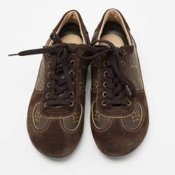 Louis Vuitton Brown Suede And Monogram Canvas Energie Low Top Sneakers Size 37