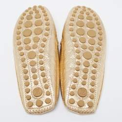 Pre Owned Louis Vuitton Metallic Gold Monogram Leather Gloria Flats Size 36.5