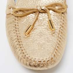 Pre Owned Louis Vuitton Metallic Gold Monogram Leather Gloria Flats Size 36.5