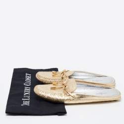 Pre Owned Louis Vuitton Metallic Gold Monogram Leather Gloria Flats Size 36.5