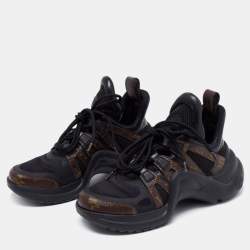 Louis Vuitton Black/Brown Satin, Mesh, Leather and Monogram Canvas Archlight Low-Top Sneakers Size 38