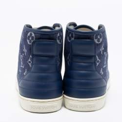 Louis Vuitton Navy Blue/White Monogram Canvas, Leather and Rubber Cap-Toe Punchy High-Top Sneakers Size 37.5