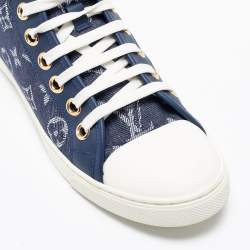 Louis Vuitton Navy Blue/White Monogram Canvas, Leather and Rubber Cap-Toe Punchy High-Top Sneakers Size 37.5