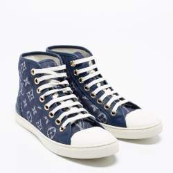 Louis Vuitton Navy Blue/White Monogram Canvas, Leather and Rubber Cap-Toe Punchy High-Top Sneakers Size 37.5