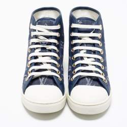 Louis Vuitton Navy Blue/White Monogram Canvas, Leather and Rubber Cap-Toe Punchy High-Top Sneakers Size 37.5