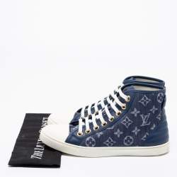 Louis Vuitton Navy Blue/White Monogram Canvas, Leather and Rubber Cap-Toe Punchy High-Top Sneakers Size 37.5
