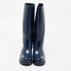 Pre Owned Louis Vuitton Navy Blue Monogram Rubber Splash Rain Boots Size 36