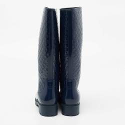 Pre Owned Louis Vuitton Navy Blue Monogram Rubber Splash Rain Boots Size 36