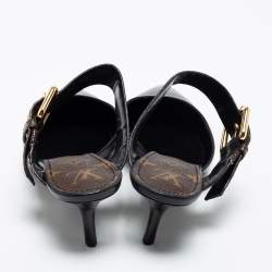 مملوكة مسبقًا Louis Vuitton Black Leather And Monogram Canvas Slide Sandals Size 38