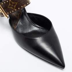 مملوكة مسبقًا Louis Vuitton Black Leather And Monogram Canvas Slide Sandals Size 38