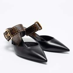مملوكة مسبقًا Louis Vuitton Black Leather And Monogram Canvas Slide Sandals Size 38