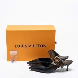 مملوكة مسبقًا Louis Vuitton Black Leather And Monogram Canvas Slide Sandals Size 38