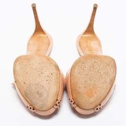 مملوكة مسبقًا حذاء سلايد لوي فيتون جلد وردي خوخي لامع مونوغرامي قصات مفرغة مقدمة مفتوحة مقاس 39.5