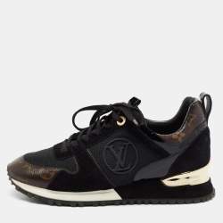 Louis Vuitton Black/Brown Leather And Monogram Canvas Run Away Sneakers Size 38 