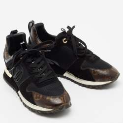 Louis Vuitton Black/Brown Leather And Monogram Canvas Run Away Sneakers Size 38 