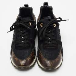 Louis Vuitton Black/Brown Leather And Monogram Canvas Run Away Sneakers Size 38 