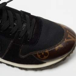 Louis Vuitton Black/Brown Leather And Monogram Canvas Run Away Sneakers Size 38 