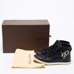 Pre Owned Louis Vuitton Black  Leather Love  Embossed High-Top Sneakers Size 37.5
