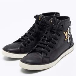 Pre Owned Louis Vuitton Black  Leather Love  Embossed High-Top Sneakers Size 37.5