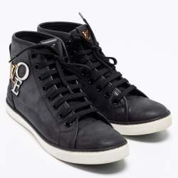 Pre Owned Louis Vuitton Black  Leather Love  Embossed High-Top Sneakers Size 37.5