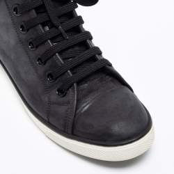 Pre Owned Louis Vuitton Black  Leather Love  Embossed High-Top Sneakers Size 37.5