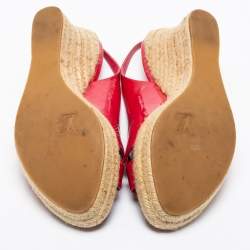 Pre Owned Louis Vuitton Hot Pink Patent Leather Floral Applique Espadrille Wedge Platform Slingback Sandals Size 41