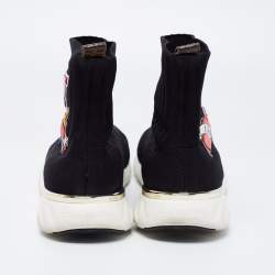 Louis Vuitton Black Knitted Fabric Black Heart High Top Sneakers Size 41