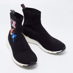 Louis Vuitton Black Knitted Fabric Black Heart High Top Sneakers Size 41