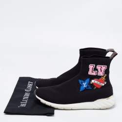 Louis Vuitton Black Knitted Fabric Black Heart High Top Sneakers Size 41