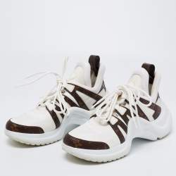 Louis Vuitton White/Brown Neoprene, Mesh and Monogram Canvas Archlight Low-Top Sneakers Size 40