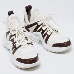 Louis Vuitton White/Brown Neoprene, Mesh and Monogram Canvas Archlight Low-Top Sneakers Size 40