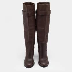 مملوكة مسبقًا Louis Vuitton Dark Brown Leather Knee Length Boots Size 37