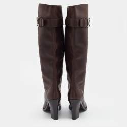 مملوكة مسبقًا Louis Vuitton Dark Brown Leather Knee Length Boots Size 37