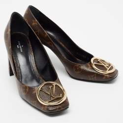 Pre Owned حذاء كعب عالي لوي فيتون مادلين كانفاس مونوغرامي بني كعب مربع سميك مقاس 40