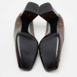 Pre Owned حذاء كعب عالي لوي فيتون مادلين كانفاس مونوغرامي بني كعب مربع سميك مقاس 40