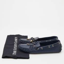 مملوكة مسبقًا حذاء لوفرز لوي فيتون غلوريا جلد إيبي أزرق سليب أون بفيونكة مقاس 38